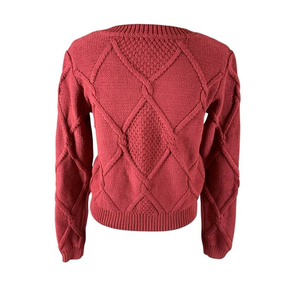 Cabi Red Cable Knit Sweater Diamond Pattern Pullover Cozy Cotton‎ Blend Small - Picture 2 of 4